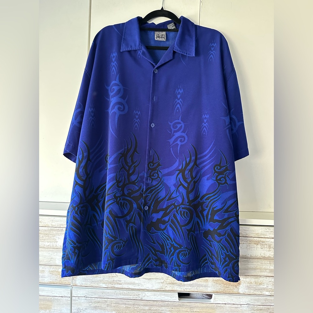 🐉 Authentic Shaolin Dragon Tribal Shirt Blue Button Up Men’s XL